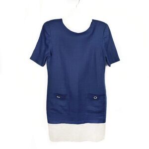 Miss O Oscar de la Renta Linen Drop Size Waist Shift Dress Navy White Size 10
